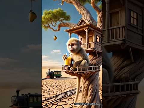 The monkey lives on a tree in the desert and a mermaid suffers without water 😭 #ai​ #monkey​ #tree