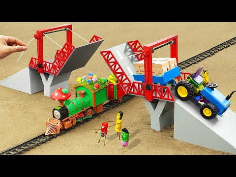 Diy tractor making mini Lift Bridge Construction | Rescue diy Train Transporting Fruits | HP Mini