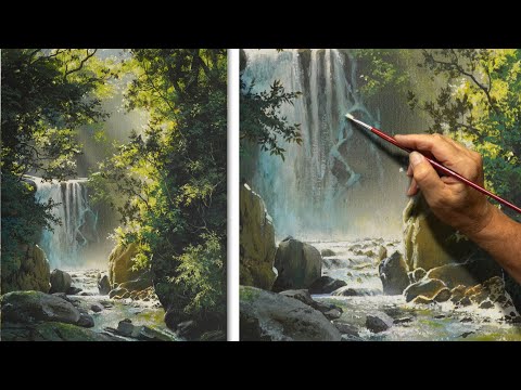 "Forest Waterfall" Acrylic painting. Artist - Viktor Yushkevich. #188