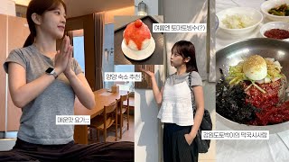 VLOGㅣ여름일상 꾹꾹담아..📂ㅣ본가 이사파티💸, 내사랑 양양짜장면집, 마장동 뭉티기, 칼빔면도전, 첫콩국수🤍, 알로 요가클래스