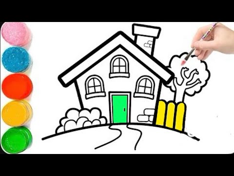 Easy house drawing and colouring for kids and toddlers | house with trees | Funnywe🙃