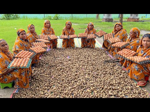 Taro Root & Eggs Gravy Recipe - 100 KG Kochu & 500 Eggs Mixed Curry Cooking for Villagers