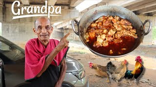 I went Under a bridge with my grandfather, and there we both cooked chicken and mutton fat together