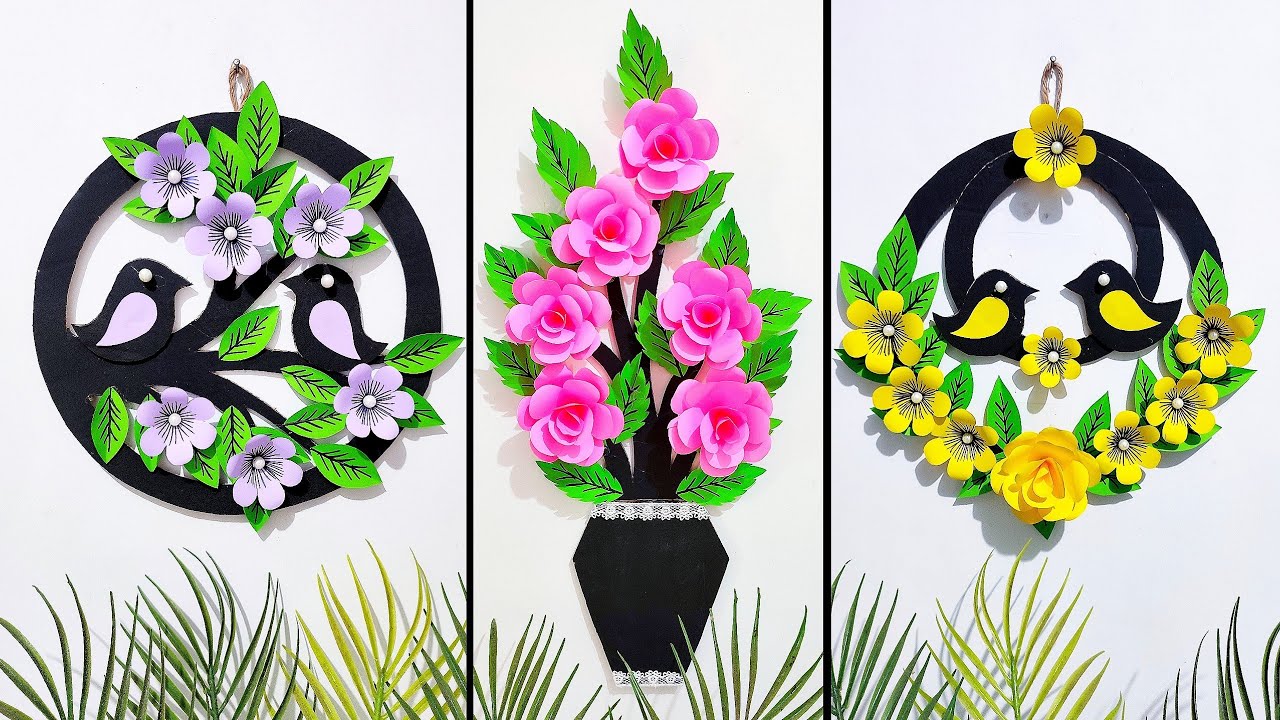 3 Amazing Paper wall hanging craft | Paper crafts for home decor | Diy Paper flower wall decoration