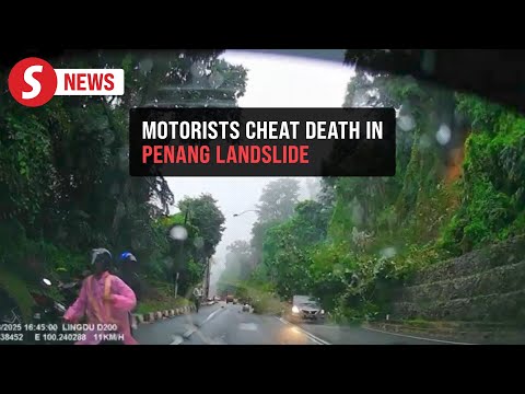 Dashcam captures dramatic Balik Pulau landslide, forces major road closure