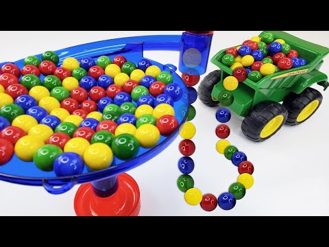 Marble Run Race ☆ HABA Slope & Retro Makita Truck, Excavator, Garbage Truck, Dump Truck, Ambulance