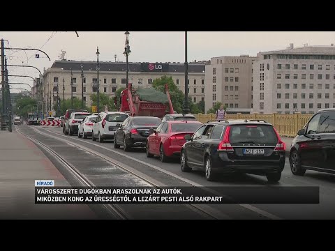 Városszerte araszolnak az autók, miközben kong az ürességtől a lezárt Pesti alsó rakpart