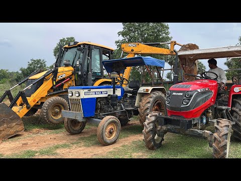 JCB 3DX Eco Loading Mud In Swaraj Tractor And Mahindra Tractor For Road Construction | Jcb Cartoon