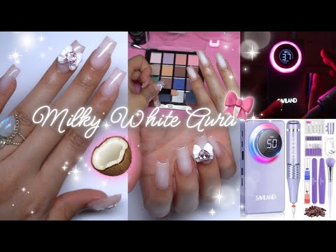 DIY: milky white aura nails. airbrush effect in seconds! ft. SAVILAND new e-file