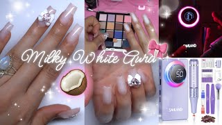DIY: milky white aura nails. airbrush effect in seconds! ft. SAVILAND new e-file