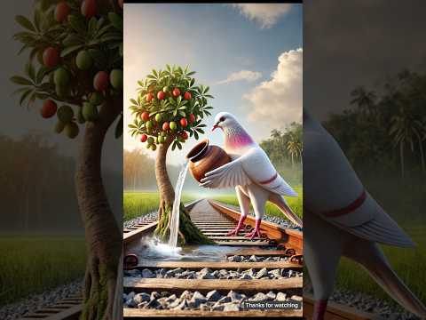 Big pigeon pours water on a plum tree drying up in the hot sun on the railway track 😭 #ai #pigeon