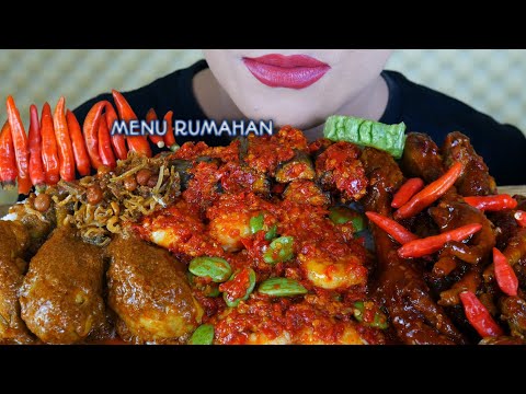 ASMR NASI PEDAS LAUK GULAI AYAM, TERONG BALADO, UDANG BALADO, SEMUR CEKER | ASMR MUKBANG INDONESIA