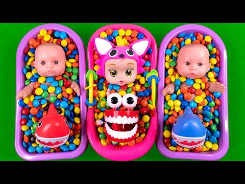 Satisfying Video | Mixing Funny Candy ASMR & Make Up in 3 Bathtubs with Magic M&M's Skittles