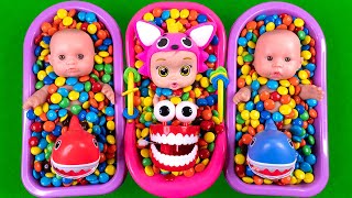 Satisfying Video | Mixing Funny Candy ASMR & Make Up in 3 Bathtubs with Magic M&M's Skittles