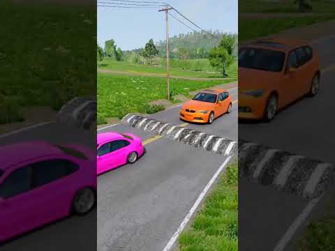 Small to gaint cars vs speed bump #1 #beamngdrive #doubleflatbedtrailertruckvsspeedbump