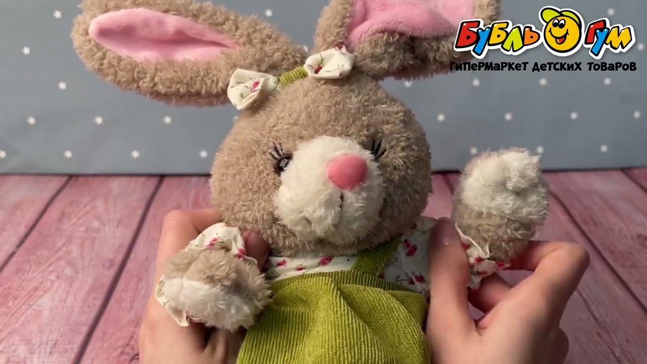 Игрушка мягкая Заяц в зеленом платье  - видео Игрушка мягкая Заяц в зеленом платье  - видео