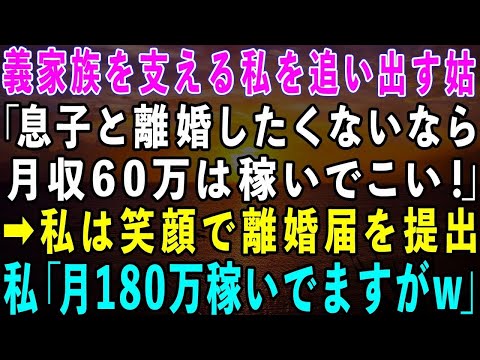 【スカッとする話】在宅ワークで義家族を支える私をニート扱いし追い出す姑「息子と離婚したくないなら月60万は稼いでこい！」私は笑顔で離婚届を提出→私「月180万稼いでますが」結果w【修羅場】