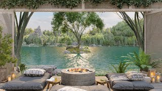 Healing Relaxation Ambient 🌿 Cozy Lakeside Ambience with Calm Waters, Nature Sounds & Crackling Fire