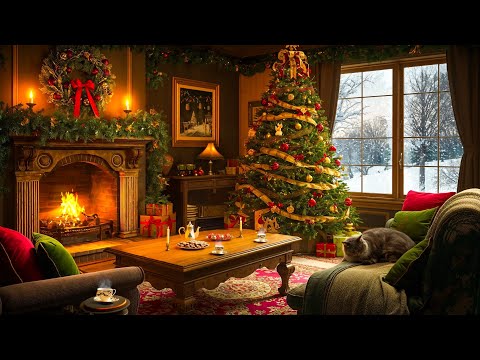 Soothing Christmas Music by the Fireplace on a Snowy Christmas Day to Relax - Cozy Christmas Moments