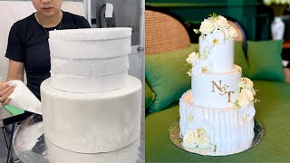 Make cake wedding white tone | Làm bánh cưới tone trắng 3 tầng