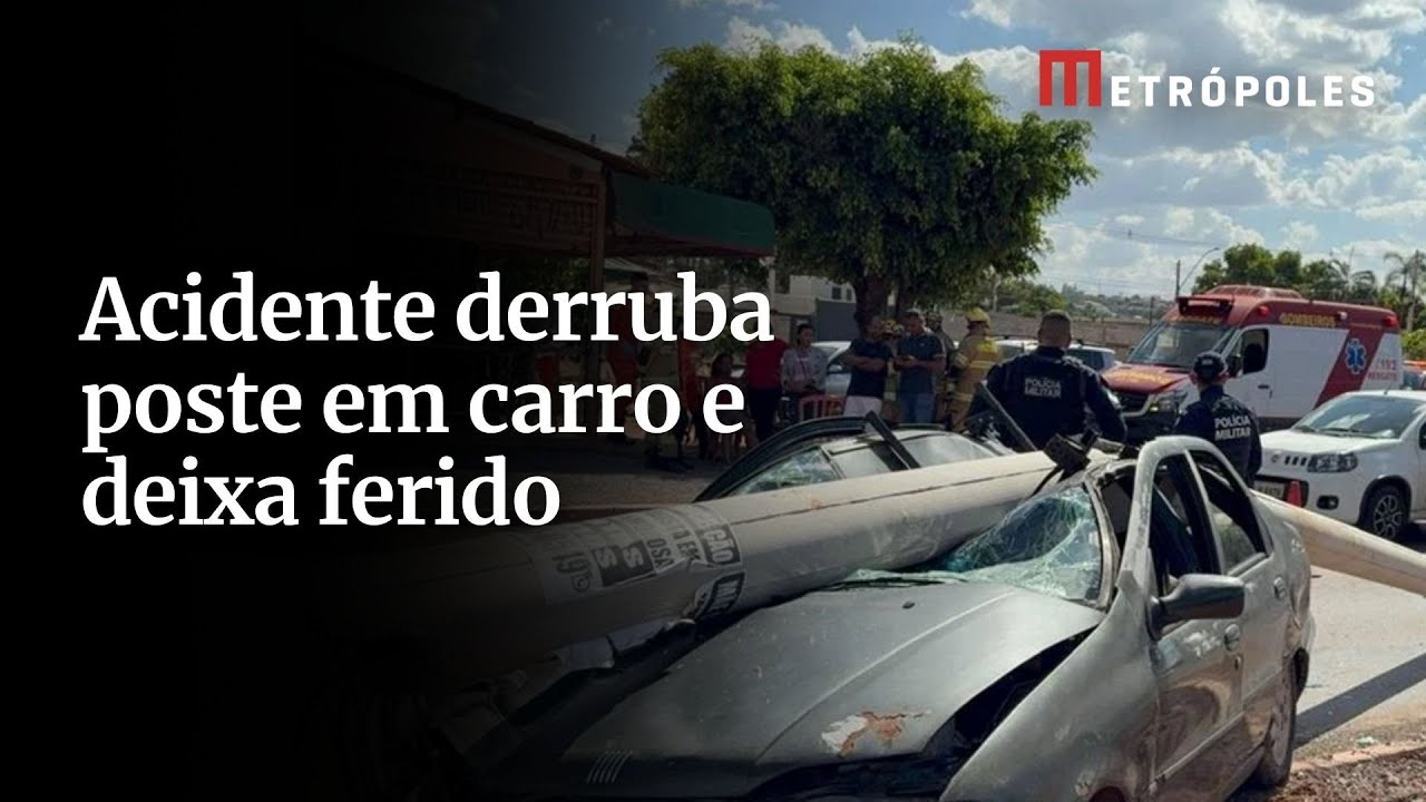 Acidente derruba poste em carro e deixa ferido