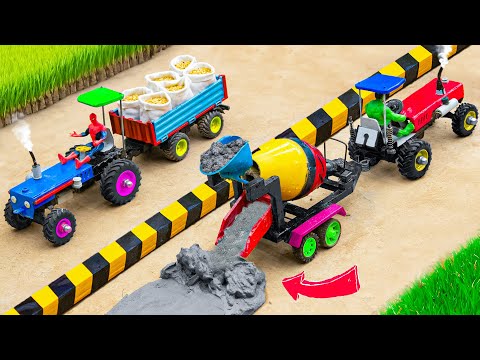 diy tractor mini truck to making modern concrete road construction science project | @sunfarming7533