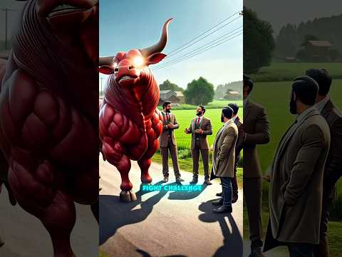 Cow faces off against a muscular redbull in a fight 🤯 then what happened 😱😭 #shorts #usa #ai #cow