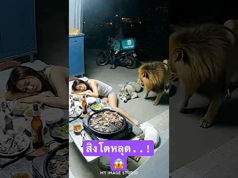 สิงโตหลุด...! แล้วสาวที่นอนกับเจ้าไซ จะเป็นยังไง...!😱 #dog #cat  #funny #funnyvideo #ai #ghost