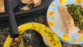 SALMÓN AL VAPOR CON GUISANTES CON JAMÓN 