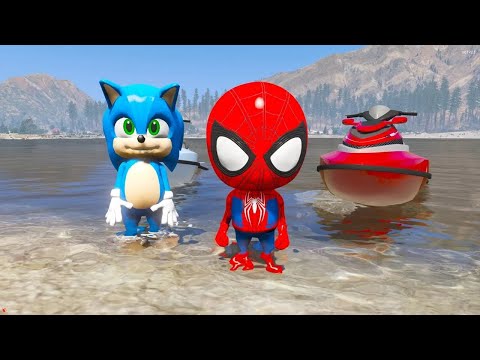 BEBE SPIDER MAN E BEBE SONIC APOSTARAM UMA CORRIDA DE JETSKI no GTA 5