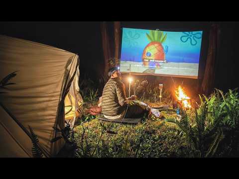 I MADE A SECRET CINEMA IN THE MIDDLE OF THE RAINFOREST | SOLO CAMPING ASMR