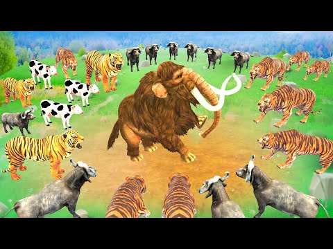 Mammoth Elephant Gorilla vs Giant Tiger Wolf Attack Cow Gorilla Saved by Woolly Mammot Funny Cartoon