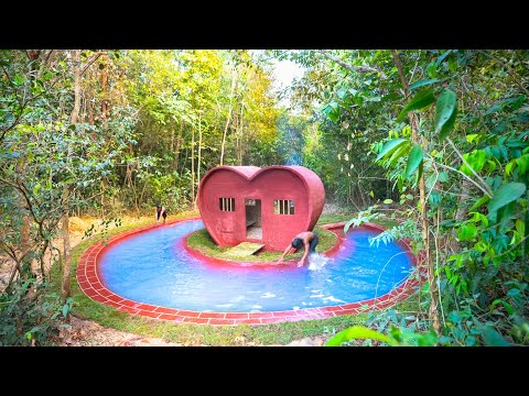 Building a Secret Heart Shaped Villa Surrounding Swimming Pool Deep in the Jungle