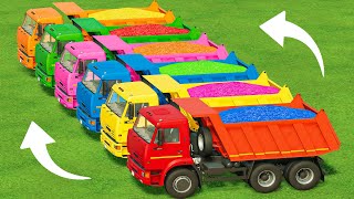 Transport of Colors! BIG KAMAZ TRUCK in Spiral Bridge Stunt Ride - Farming Simulator