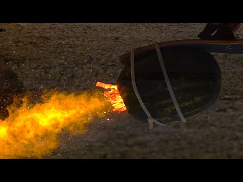 Rocket-Propelled Skateboard using a Melon - The Slow Mo Guys