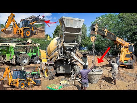 JCB 3DX Super and AJAX 4000 Deutz 80 Borewell Tractor ESCORTS Crane Working together PILE Foundation