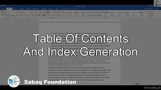 Table Of Contents And Index Generation