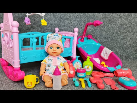 10 Minutes Satisfying with Unboxing Cute Pink Baby Bathtub Playset, Beds for Baby Dolls ASMR