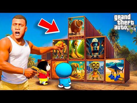 GTA V : Franklin Shinchan Doraemon Got GOLD Container gifts from Subscribers in GTA 5 ! in Telugu