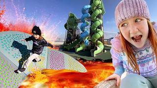 Ninja Course with BiGGEST SLiDES EVER!!  New Park with Adley Niko & Navey and playing lava monster