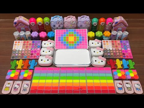 RAINBOW HELLO KITTY | Mixing random into Glossy Slime I Satisfying YEN Slime Video #775