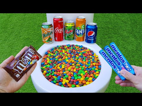 Experiment !! M&M Candy VS Coca Cola, Fanta, Pepsi, Fruko, Yedigün and Mentos in the toilet