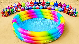 Water Slide Experiment: Big Toothpaste Eruption from Giant Coca Cola and Mentos in Big Rainbow Pool