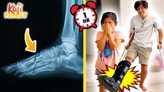 1 HOUR of Family Vacation FAILS! Daddy Broke His Foot!
