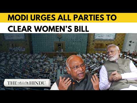 YouTube video thumbnail: Modi Seeks Backing for Women's Quota Amendments; Kharge Questions Timing of Bill