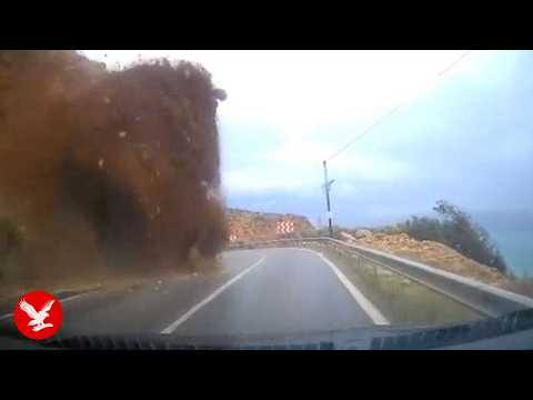 YouTube video thumbnail: Car Buried by Sudden Landslide on Turkish Coastal Road