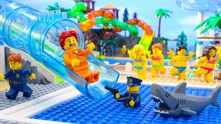 High-Speed Police Escape Run Challenge in LEGO Water Park | LEGO Land | Lego Stop Motion