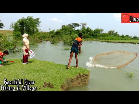 best beautiful river fishing video - catching fish by cast net fishing in village beautiful river