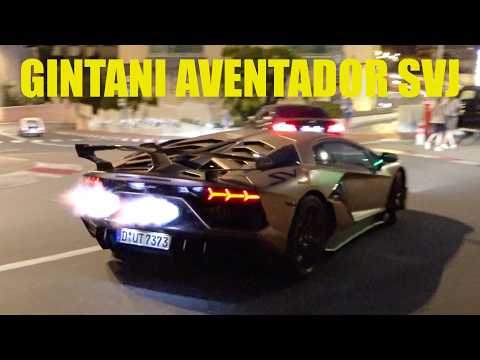 Supercars in Monaco At Night! GINTANI Aventador SVJ, GTO, LaFerrari, Veyron, 488 Pista POWERSLIDE..