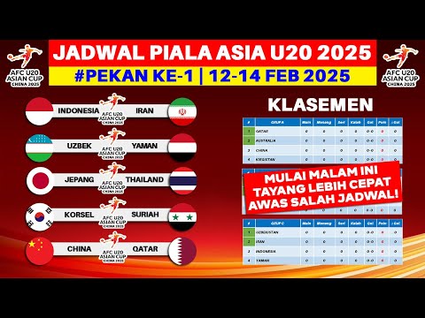 Jadwal Piala Asia U20 2025 Pekan ke 1 - Timnas Indonesia vs Iran - Piala Asia U20 2025 - Live RCTI